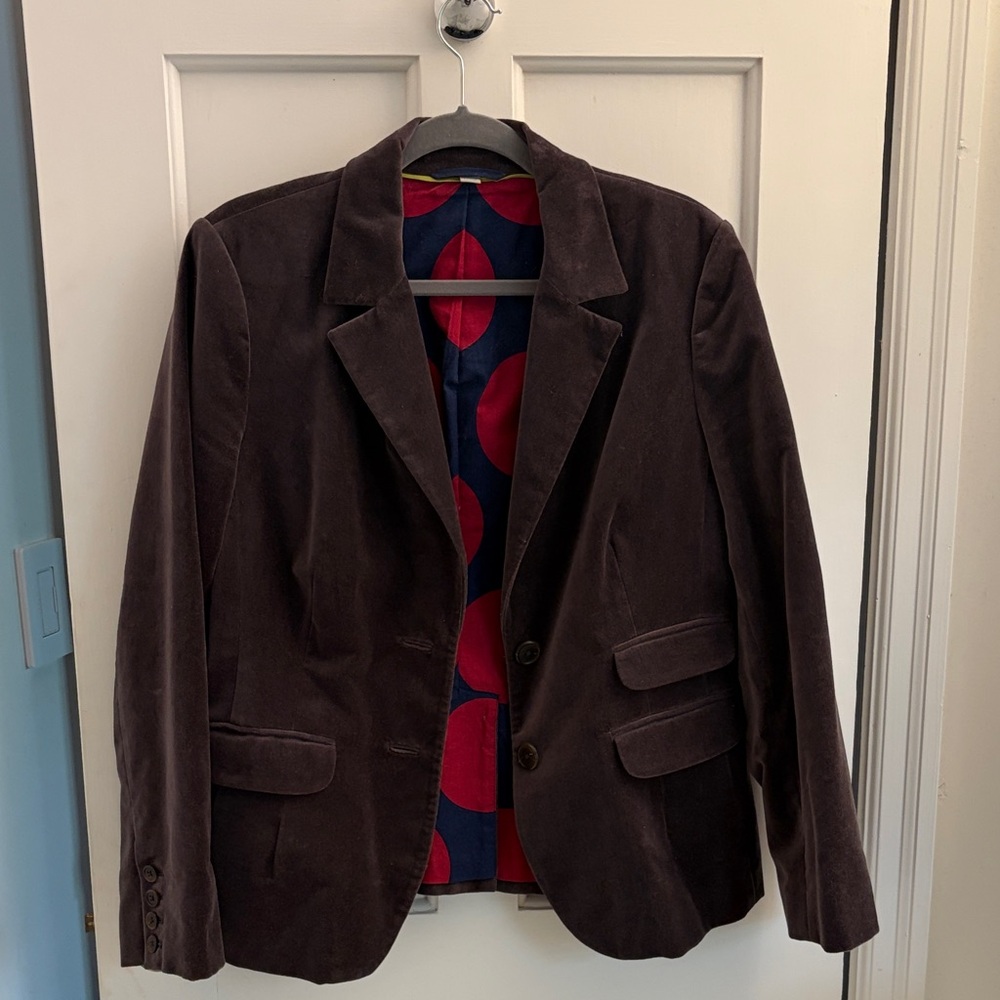 Boden Classic Grey Velvet Blazer with Patterned Lining
